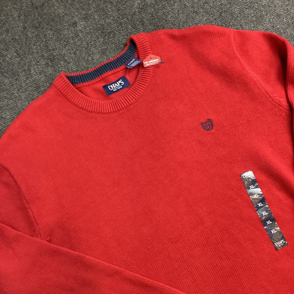 Chaps Mens Red Crewneck Sweater XL Long Sleeve Knit Pullover Crest Logo NWT 179